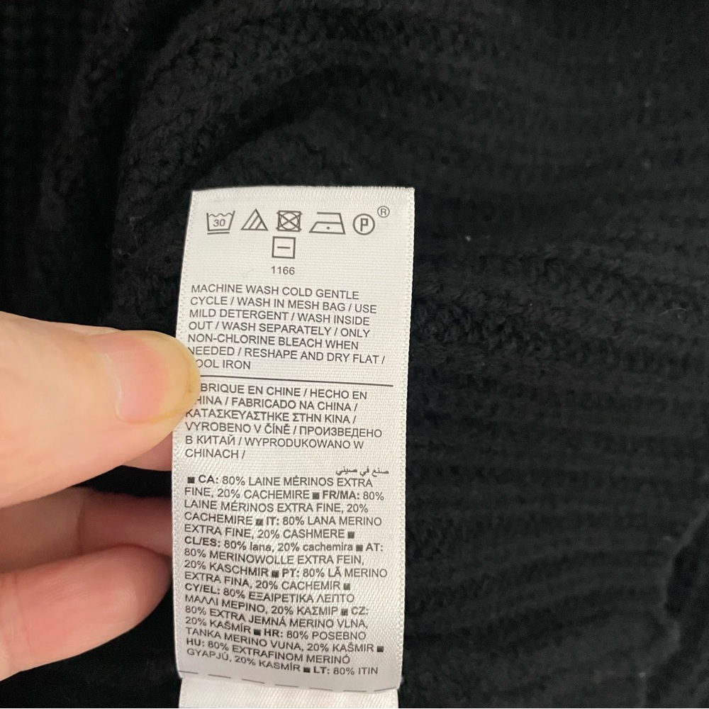 Athleta Black Merino Wool Cashmere Cowl Neck Split Front Sweater Oversized M - Picture 14 of 16
